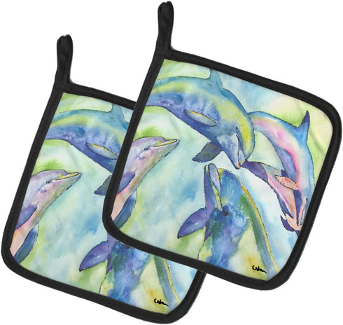 Caroline's Treasures 8548PTHD Dolphin Pair of Pot Holders Kitchen Heat Resistant Pot Holders Sets Oven Hot Pads for Cooking Baking BBQ, 7 1/2 x 7 ...