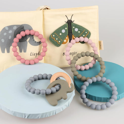 Baby Teether Rings, 100% Silicone Teether Bracelets for 3m+ Babies to Self-Soothe, BPA Free & Phthalate Free - Includes 4 Neutral Baby Rings...
