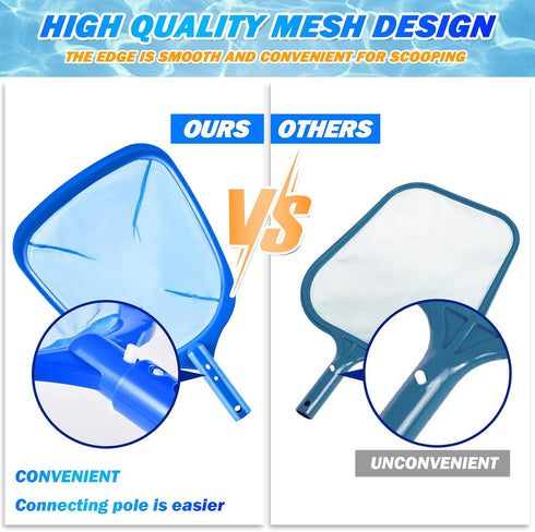 Pool Skimmer - Pool Net with 3 Section Pole, 48 inch Pool Skimmer Net with Pole Total Length, Pool Nets for Cleaning, Fine Mesh Net Pool Skimmer N...