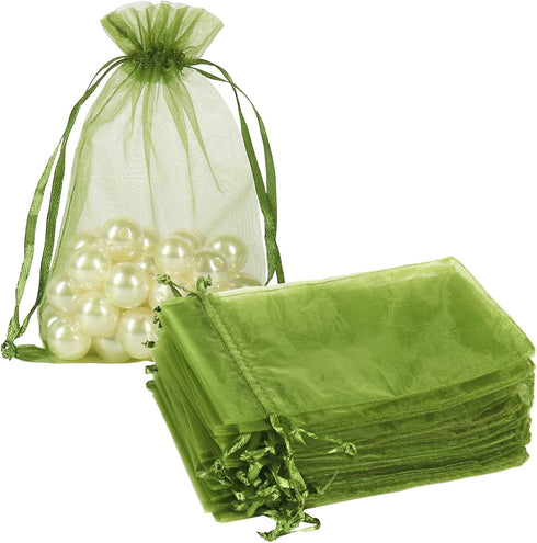 HRX Package 100pcs Organza Drawstring Bags Olive Green, 4 x 6 inch Candy Mesh Gift Bags Jewelry Pouches Small Christmas Sachet...