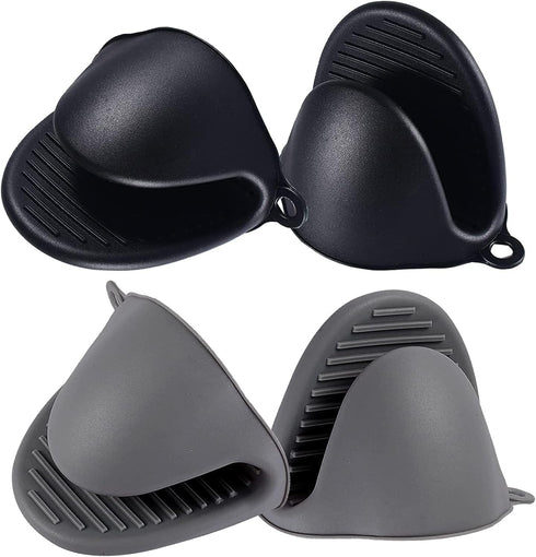 4PCS Silicone Oven Mitts Heat Resistant,Mini Oven Mitts Rubber Oven Glove for Kitchen Frying Cooking Baking BBQ (Black+Grey)...
