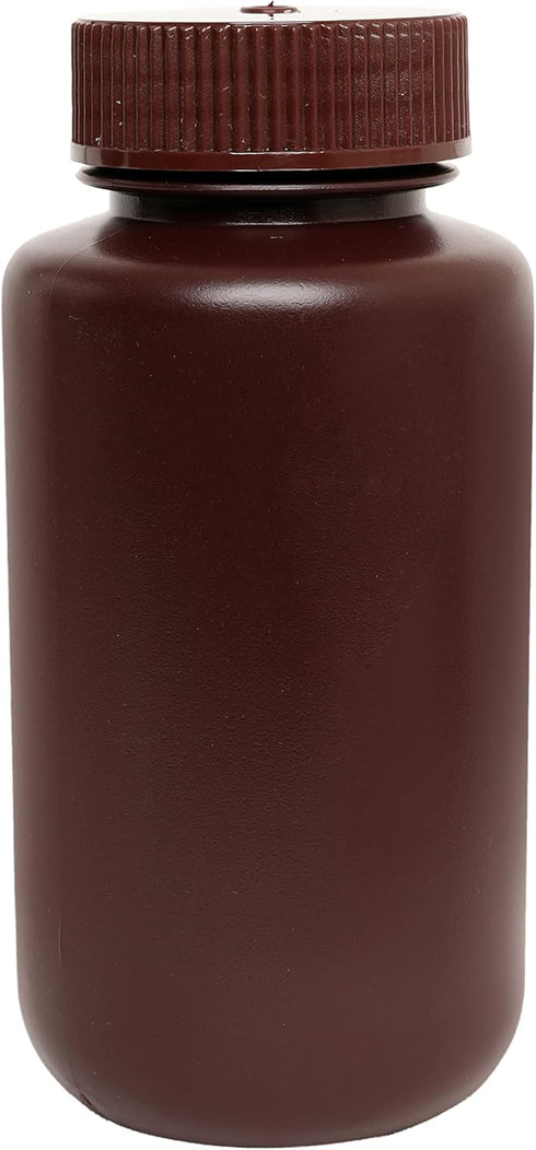 EISCO Reagent Bottle, Amber, 250mL - Wide Mouth with Screw Cap - HDPE Labs...