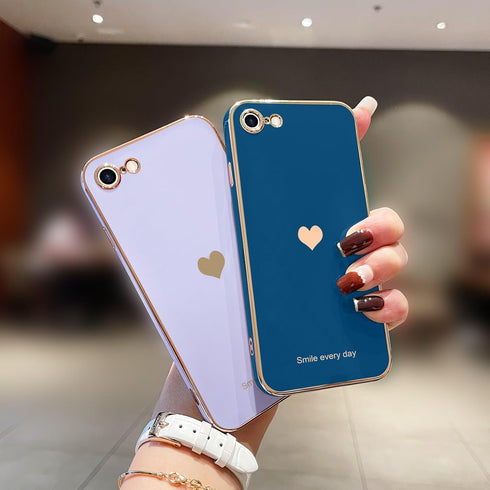 Teageo for iPhone SE 2020 Case, iPhone 7 Case, iPhone 8 Phone Case for Women Girl Cute Love-Heart Luxury Bling Plating Soft Back Cover Camera Prot...