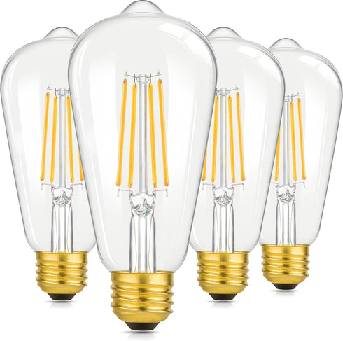 4-Pack Vintage 8W ST64 LED Edison Light Bulbs 100W Equivalent, 1400LM E26 Light Bulbs, 2700K Warm White, Antique Filament LED Bulbs, CRI 90+, Clea...