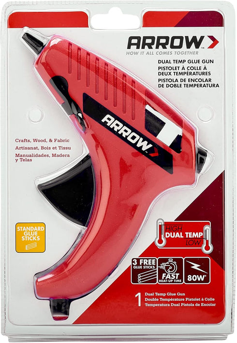 Arrow Fastener GT80DT Dual Temperature Glue Gun for Crafts, Decorating, Light Duty Upholstery, General Home Repair, Includes 3 Glue Sticks...