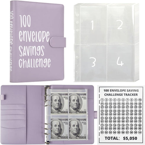 100 Envelopes Money Saving Challenge Binder Budget Planner, Budget Book With Cash Envelopes Savings Challenge, 52 Week Money Saving Challenge Bind...