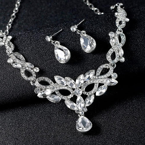 Bride Crystals Rhinestones Necklace Earrings Set Bridal Wedding Jewelry Sets Rhinestone Choker Necklace Prom Party Costume Jewelry Set for Women N...