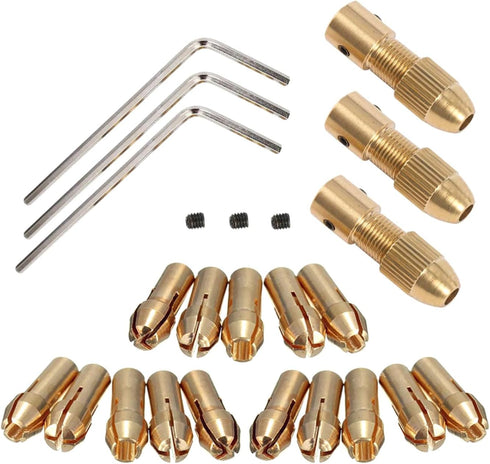 Mesee 3 Sets 0.5-3mm Brass Drill Chuck, Small Electric Drill Bit Collet Micro Twist Drill Chuck Set with Allen Wrench Fits Rotary Tools, 3 Size - ...