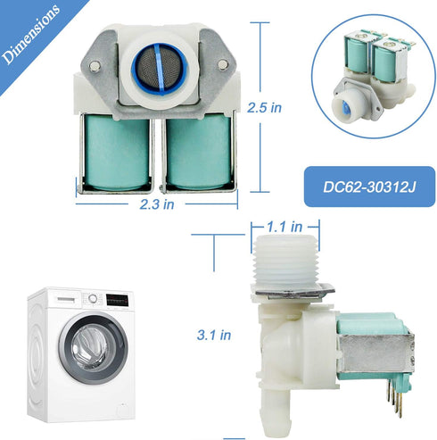 DC62-30312J & DC62-30314K Washer Cold and Hot Side Water Valve Set Replacement for Kenmore Samsung Washer 1810145 DC62-30314H AP4204535 by TOMOON