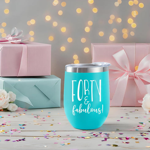 40th Birthday Tumbler - 40th Birthday Gifts for Women – 40 and Fabulous Wine Glass - Forty and Fabulous Tumbler, Cup, Mug, Drinkware - Fun, Fierce...