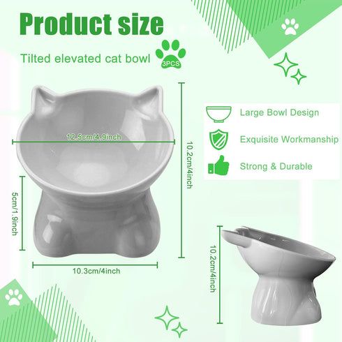 3PCS Elevated Cat Bowls, 15° Tilted Raised Cat Food Bowl Anti-Vomiting, Raised Cat Food and Water Bowl Set for Protecting Pet's Spine, Shallow Cat...