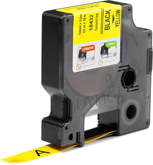 DYMO Rhino Industrial Vinyl Labels, 1/2", Black Print on Yellow Tape...