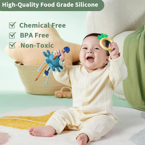 Baby Montessori Toys for 6-12-18 Months,Silicone Baby Pull String Toys,Learning & Educational Toys for Toddlers 1-3,Sensory Toys for Boys & Girls,...