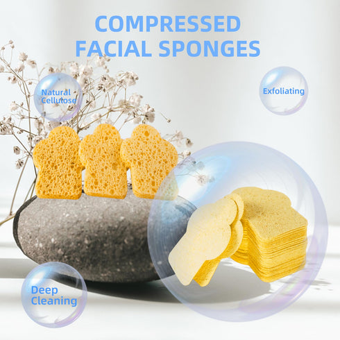 50-Count Makeup Sponge, Facial Sponges Compressed Make Up Sponges for Face Compress Exfoliating Removal Blender Makeup Sponge (Half Flower - Yello...