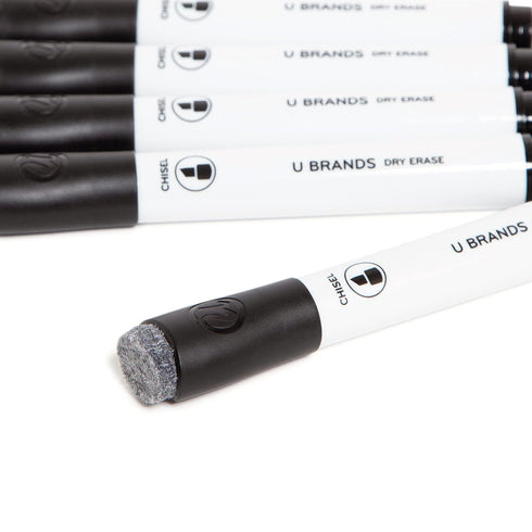 U Brands Low Odor Dry Erase Markers with Erasers, Chisel Tip, Black, 5 Count...