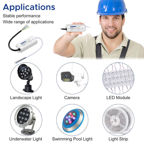 Waterproof IP67 LED Driver Power Supply 12V 24W 2A, 110V AC to 12V DC Converter, Ideal for Indoor and Outdoor, Marine, and Industrial LED Lighting...