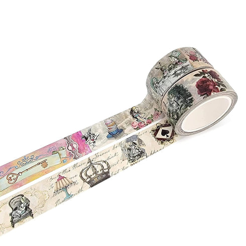 Alice in Wonderland Tea Party Washi Tape Set, Reusable Sticker Tape Roll, Versatile Crafting Supplies, Extra Long Tape, 10 Meters (394 Inches) Lon...