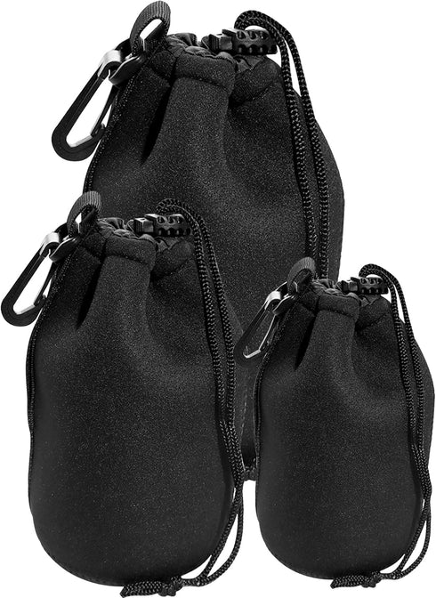 Lens Pouch Set 3Pack Replacement Compatible for Canon, Nikon, Sony, Pentax, Olympus (Small, Medium, Large)...