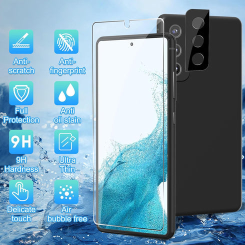 [3+3 Pack Glass Screen Protector for Samsung Galaxy S22 with Camera Lens Protector, 3D Curved, 6.1 inch 9H Tempered Glass for Samsung Galaxy S22 5...