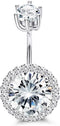 Sllaiss CZ Halo Belly Button Rings for Women 925 Sterling Silver 14G Belly Rings Round Cubic Zirconia Body Jewelry Curved Barbells Navel Rings 3/8...