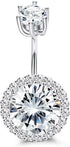 Sllaiss CZ Halo Belly Button Rings for Women 925 Sterling Silver 14G Belly Rings Round Cubic Zirconia Body Jewelry Curved Barbells Navel Rings 3/8...
