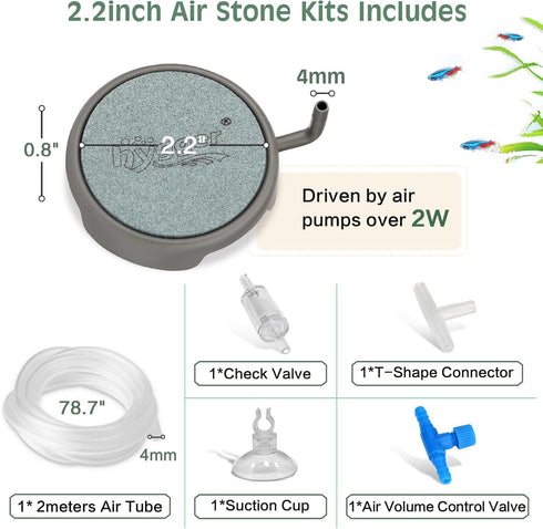 hygger Aquarium Air Stone Quiet Ultra High Dissolved Oxygen Diffuser Air Stones for Aquariums Nano Fish Tank Bubble Stone Kit Stainless Steel Air ...