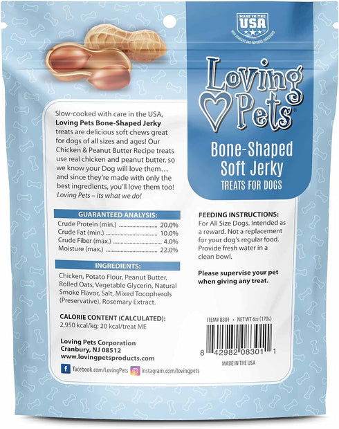 Loving Pets - Soft Chew Jerky (Bone-Shaped, Chicken & Peanut Butter Recipe) USA Made Dog Treats...