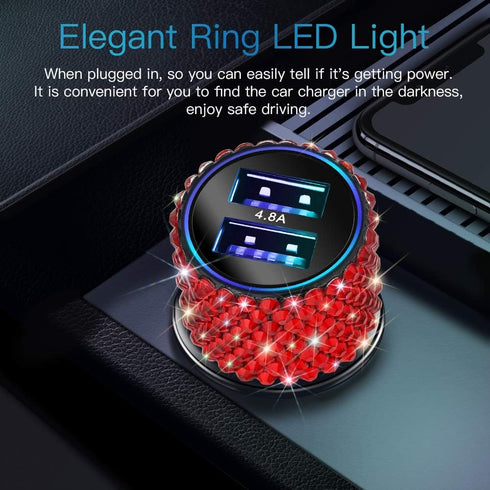 OTOSTAR Dual USB Car Charger, 4.8A Output, Bling Crystal Diamond Car Decorations Accessories Fast Charging Adapter for iPhones Android iOS, Samsun...