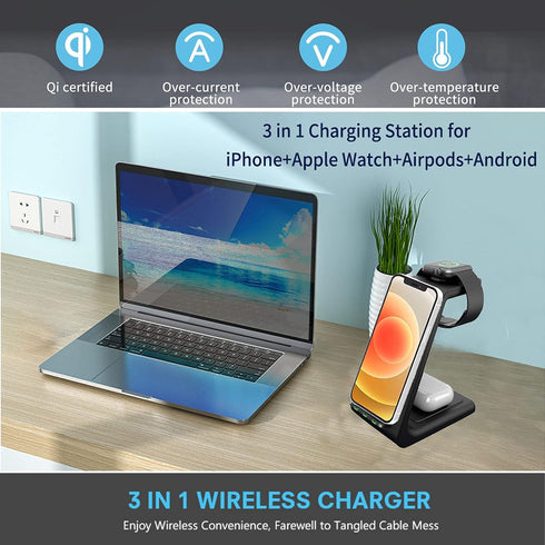 Wireless Charging Station,3 in 1 Wireless Charger Stand for iWatch 6/Se/5/4/3/2,Airpods,Qi Fast Charging for iPhone 13 12 11 Pro Max Xr X Xs 8......