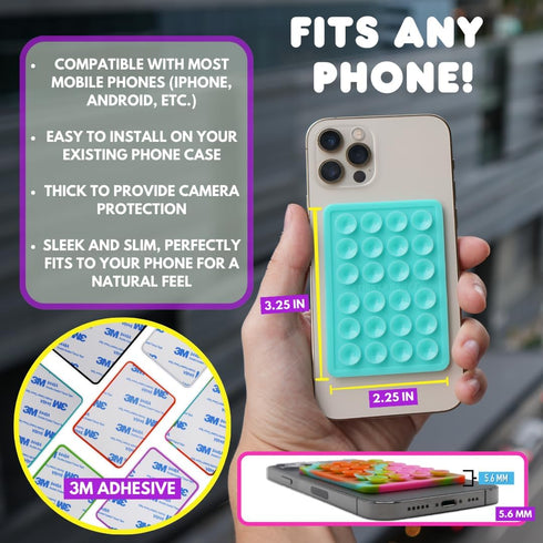 Suction Phone Case Mount, Silicon Adhesive Phone Accessory for iPhone and Android, Hands-Free Fidget Toy Mirror Shower Phone Holder, Tiktok Videos...