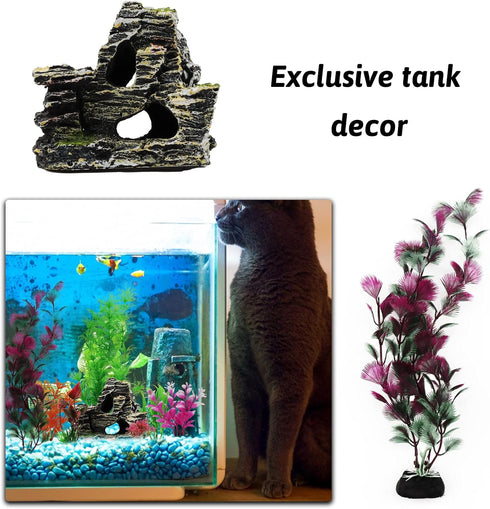 Aquarium Decorations Plants with Rockery View, 25pcs Aquarium Decor Plants and Rock Cave Hideout Ornaments, Fish Tank Accessories, Fish Tank Plant...