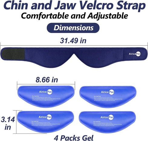 Wisdom Teeth Ice Pack Head Wrap, Face Ice Pack for Jaw Oral Surgery Pain Relief for TMJ, Teeth Removed, 4 Cold Therapy Gel Packs Reusable, Blue...