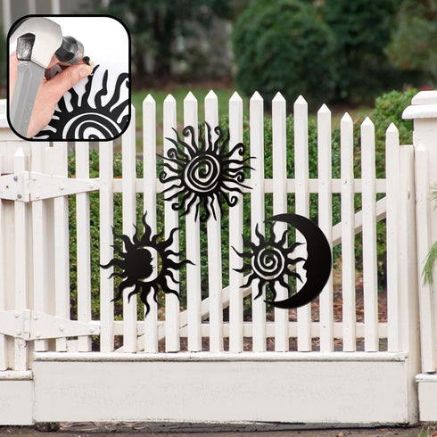 Therwen 3 Pieces Wacky Sun Metal Wall Art Outdoor Decor 7.87 Inches Sun Moon Outdoor Wall Decor Hanging Wrought Iron Sun Wall Sculpture for Home G...