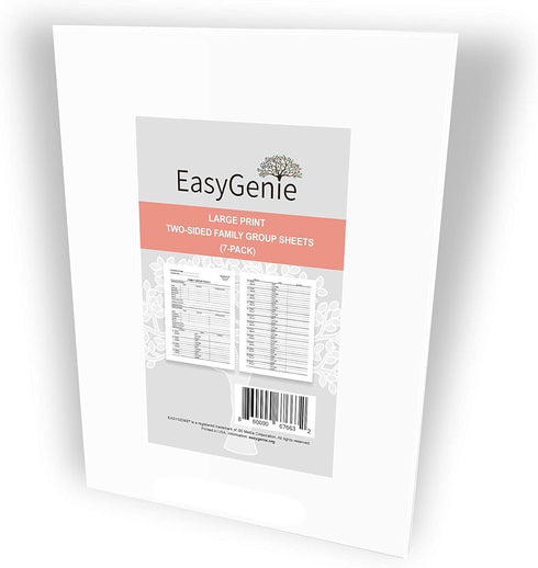 LARGE PRINT Two-Sided Family Group Sheets for Genealogists (7-pack) by EasyGenie | Archival-Quality Genealogy Forms...