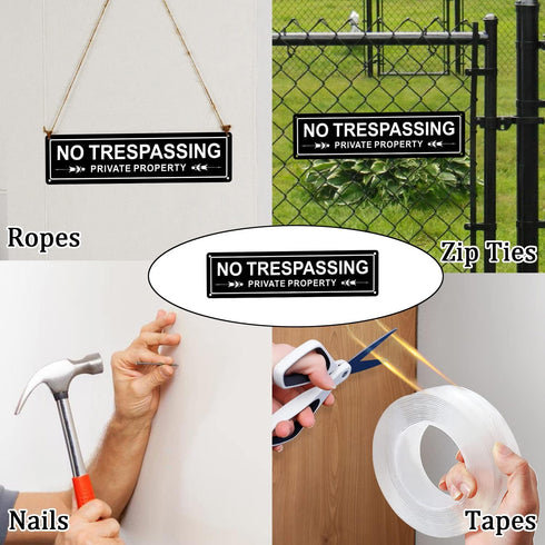 Kichwit 2 Pack Private Property No Trespassing Metal Sign for House Door or Fence, Aluminum, 11.8 x 3.1 Inches...