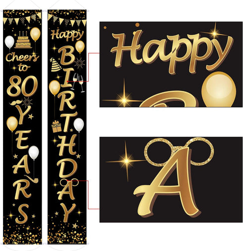2 Pieces 80th Birthday Party Decorations Cheers to 80 Years Banner Party Decorations Welcome Porch Sign for 80 Years Supplies (80th Birthday)...