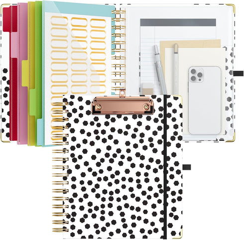Spiral Binder Organizer with 5-Tab Dividers, Clipboard Portfolio with Storage Pockets for School Office Supplies, Nurse, Teacher, Resume, A5 Folde...