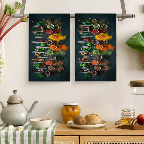 Colourful Herbs Spices Cooking Black Dish Kitchen Towels Set of 2 Soft Absorbent Hand Towels Tea Towels Gifts Bathroom Home Decorative 16x24 Inch...