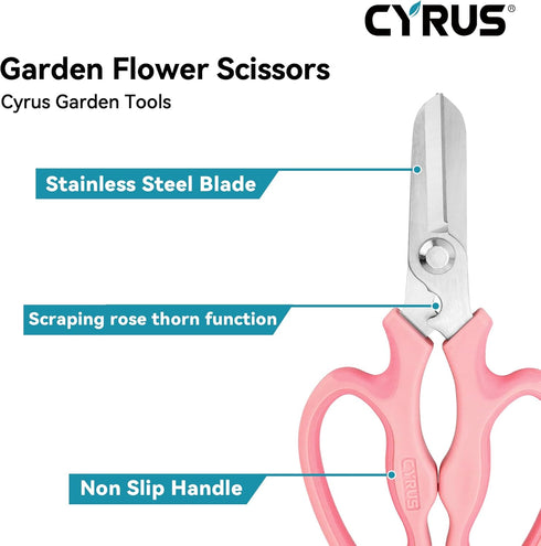 CYRUS Garden Shears Pruner Secateurs 7.5" Pruning Scissors with Integrated Stab Remover Flower Sharp Gardening hand tools Florist Bonsai Cutters R...