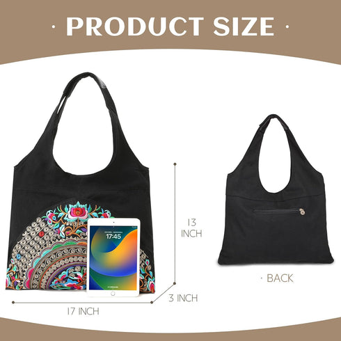MAZEXY Tote Handbags for Women Large Embroidered Canvas Shoulder Bag Daily Bag...