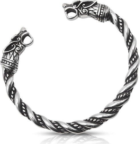 VikingsBrand Viking Bracelet | Adjustable Men's Bracelet 7-10 inches | Pagan Norse God Odin Arm Rings | Wolf Head Metal Wristband...