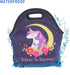 Violet Mist Cute Neoprene Lunch Bag Womens Insulated Lunch Bags Tote Black Unicorn Reusable Lunch Box Thermal Picnic Waterproof Lunch Handbag with...