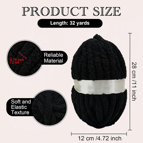Black Chenille Chunky Yarn for Hand Knitting Fluffy Jumbo Chenille Yarn DIY for Crocheting Blanket Cushion 1 Skein (8.5 oz, 32 yds Each Skein)......