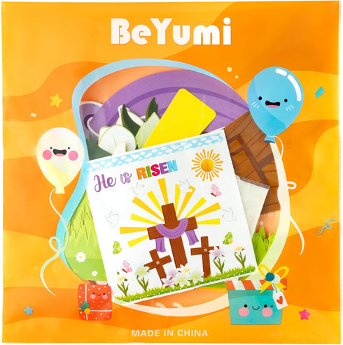 BeYumi 95Pcs Easter He is Risen Cross Bulletin Board Set Sun Honeycomb Jesus Resurrection Cross Lily Cutouts Trim Border Christian Religious Bible...