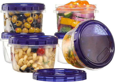 PLASTICPRO 6 Pack Twist Cap Food Storage Containers with Blue Screw on Lid- 16 oz Reusable Meal Prep Containers - Freezer and Microwave Safe Blue ...