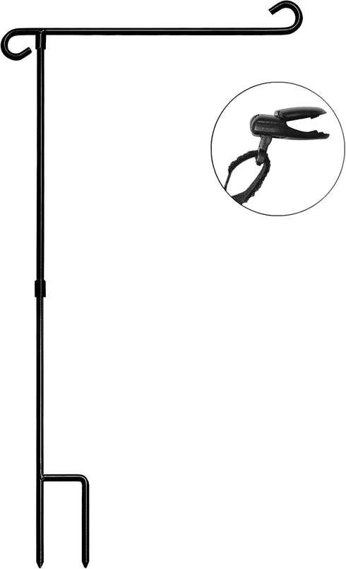 HOOSUN Garden Flag Stand Holder Pole Easy to Install Strong Sturdy wrought iron Fits 12.5" x 18" Mini Flag with 1 Tiger Clip Curved hook with S ty...