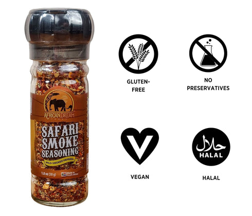 Safari Smoke Seasoning by African Dream Foods | All-Natural Smoky Seasoning | Made with Smoked Paprika Flakes, Dried Garlic, Basil, Sea Salt| 2-Pa...