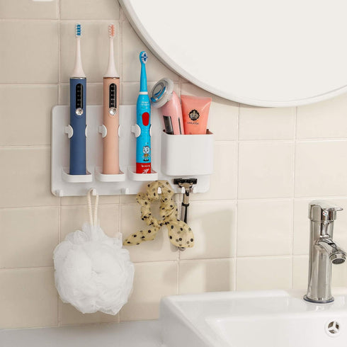 simpletome Adhesive Electric Toothbrush Holder Wall Mounted Razor Hanger Bathroom Organizer Box ABS (White)...