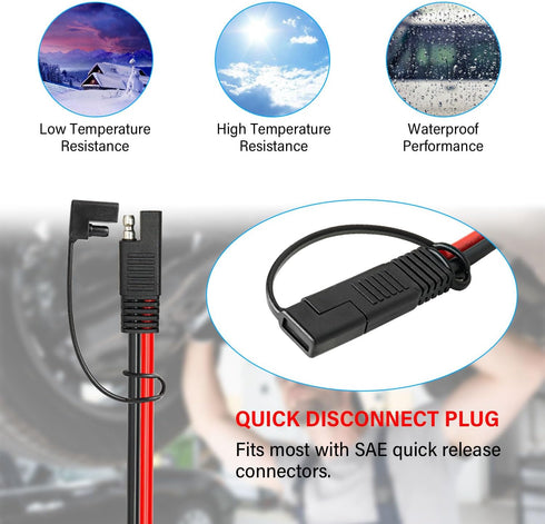 SAE Extension Cable 10 AWG - 10FT SAE to SAE Quick Disconnect Wire Battery Charger Extension Cord Heavy Duty with SAE Polarity Reverse Adapter for...