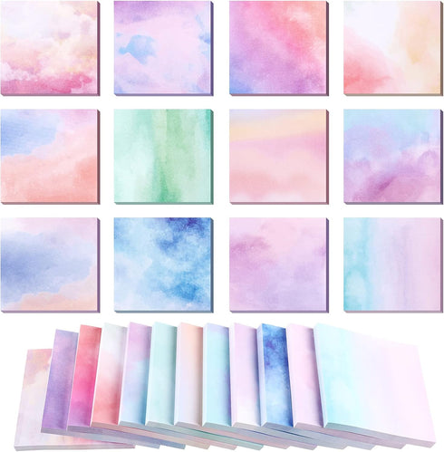 720 Pieces Watercolor Sticky Notes 12 Pads 2.8 x 2.8 Inches Self Stick Note Pads Cute Funny Self Adhesive Memo Post Notes for Office School Home S...